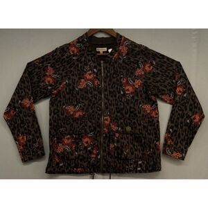 Democracy Jacket‎ / Coat Womens MEDIUM Leopard -Floral- Full Zip-Stretch Pockets